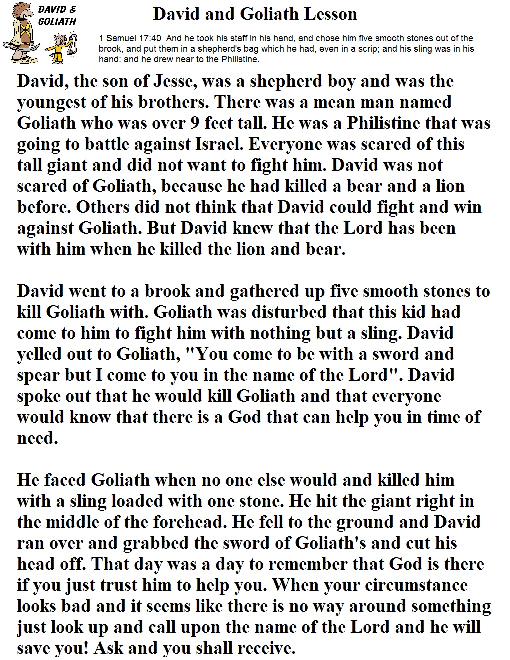 Free David And Goliath Sunday School Lessons For Kids